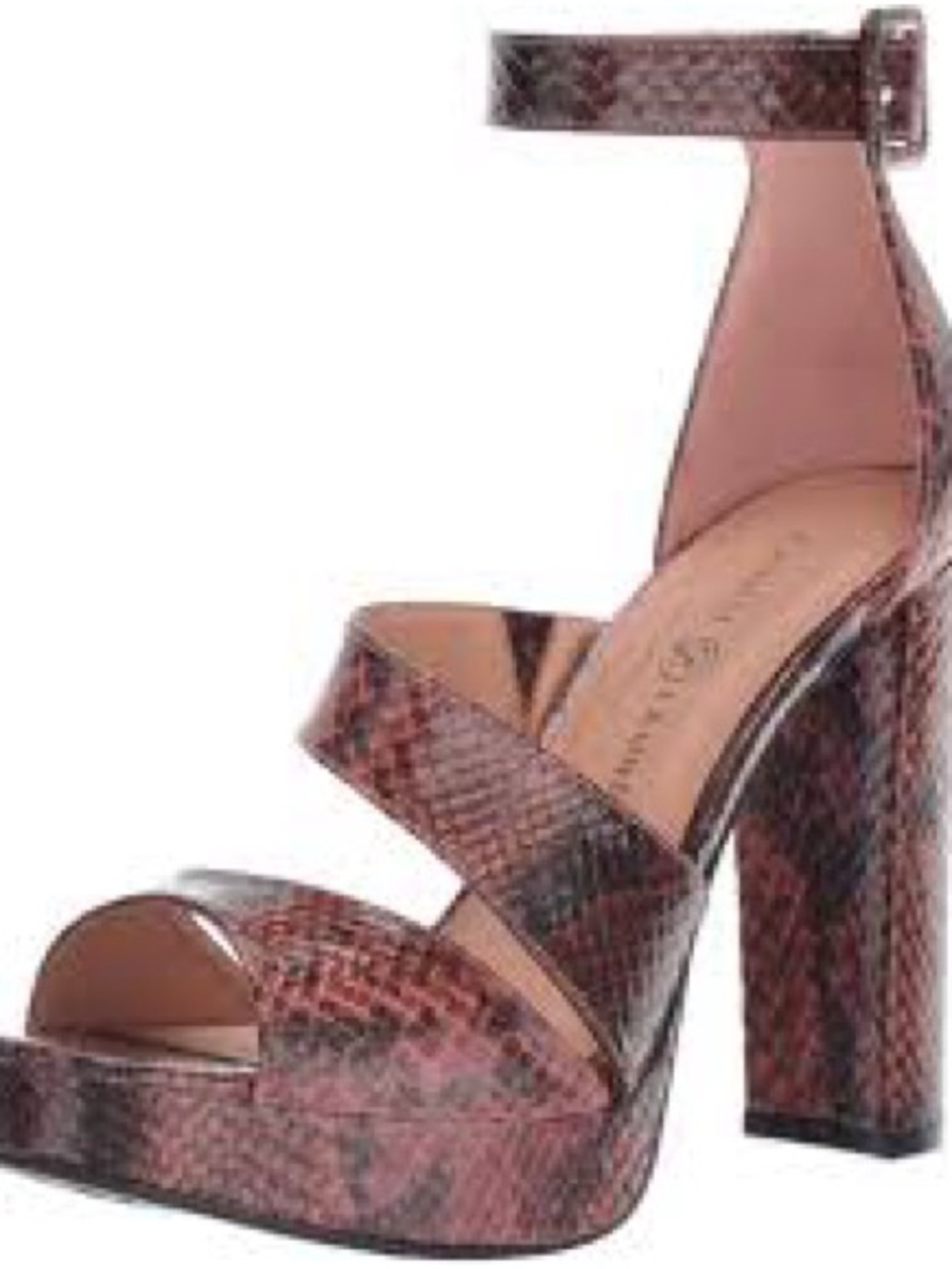 Chinese Laundry • Whiskey Wine • Snake-Print Platform Block Heel Sandals • 7.5 •